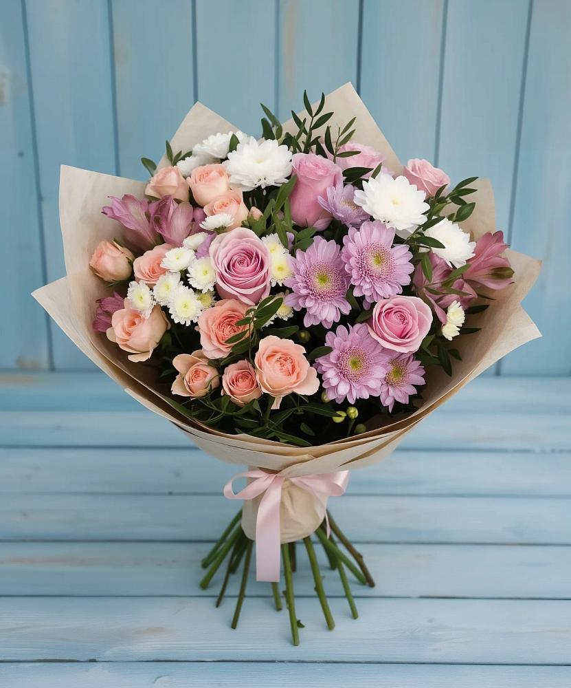 Букет цветов из: Хризантемы, Розы и Альстромерии в Ясенках