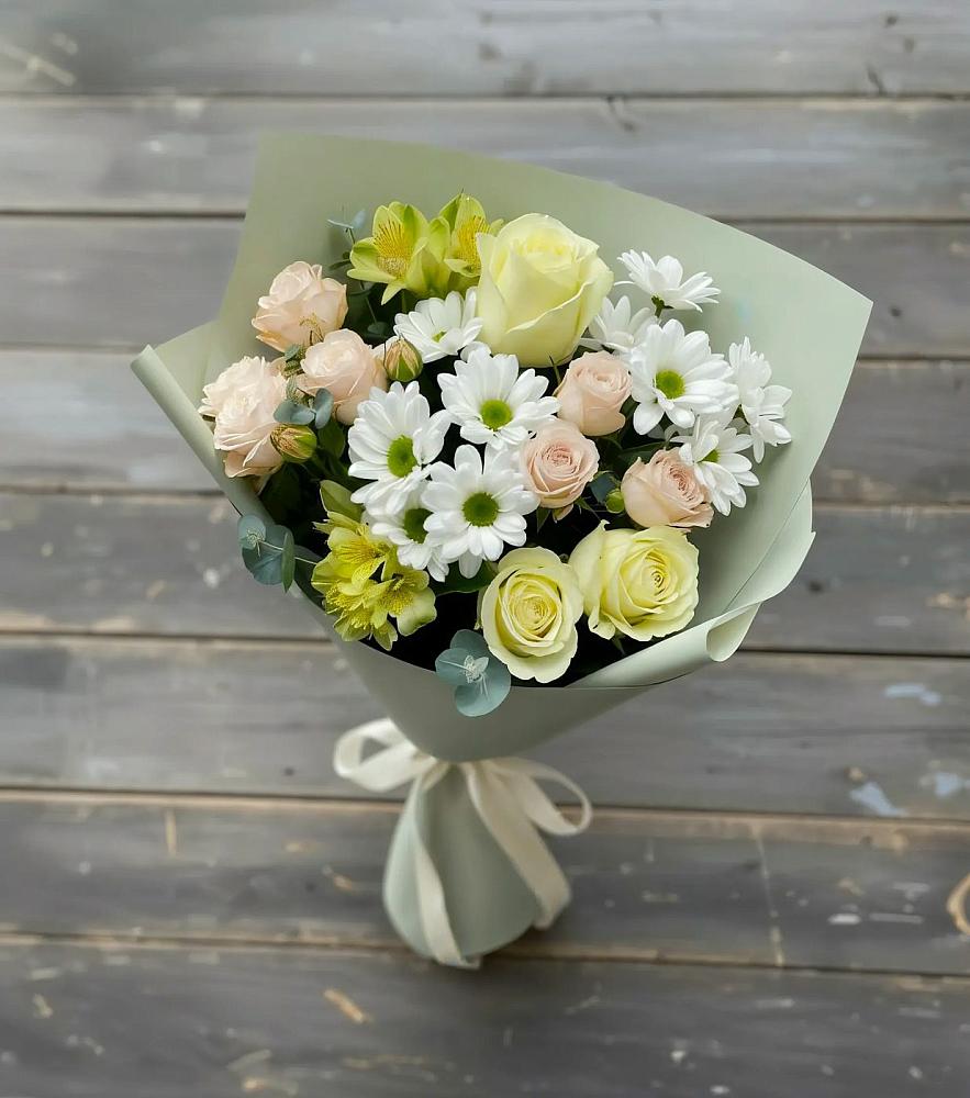 Букет цветов из: Альстромерии, Розы и Хризантемы в Ясенках