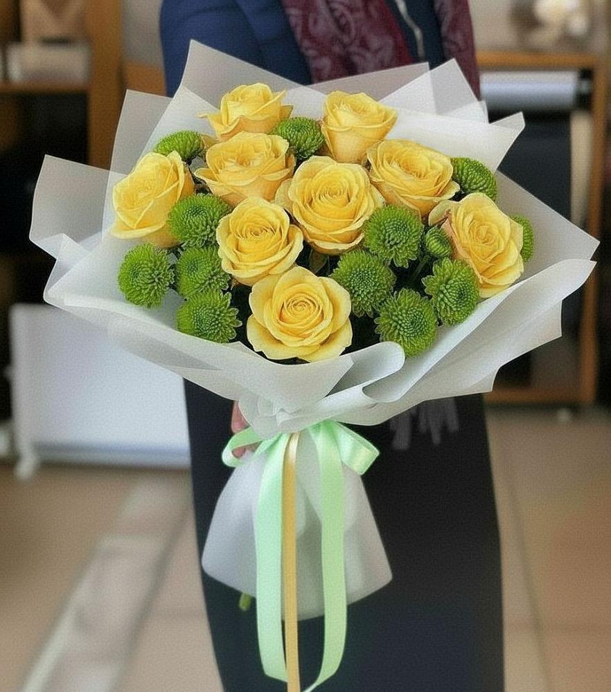 Букет цветов из: Хризантемы и Розы в Ясенках