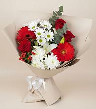 Букет цветов из:  Розы, Хризантемы, Герберы и Лилии в Ясенках