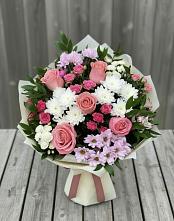 Букет цветов из:  Альстромерии, Гвоздики, Розы и Хризантемы в Ясенках