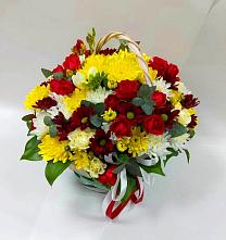 Цветочная композиция из Хризантемы и Розы в корзине в Ясенках