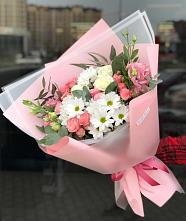 Букет цветов из:  Розы, Лизиантусы и Хризантемы в Ясенках